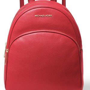 Michael Kors Red Abbey Pebbled Leather Medium Backpack